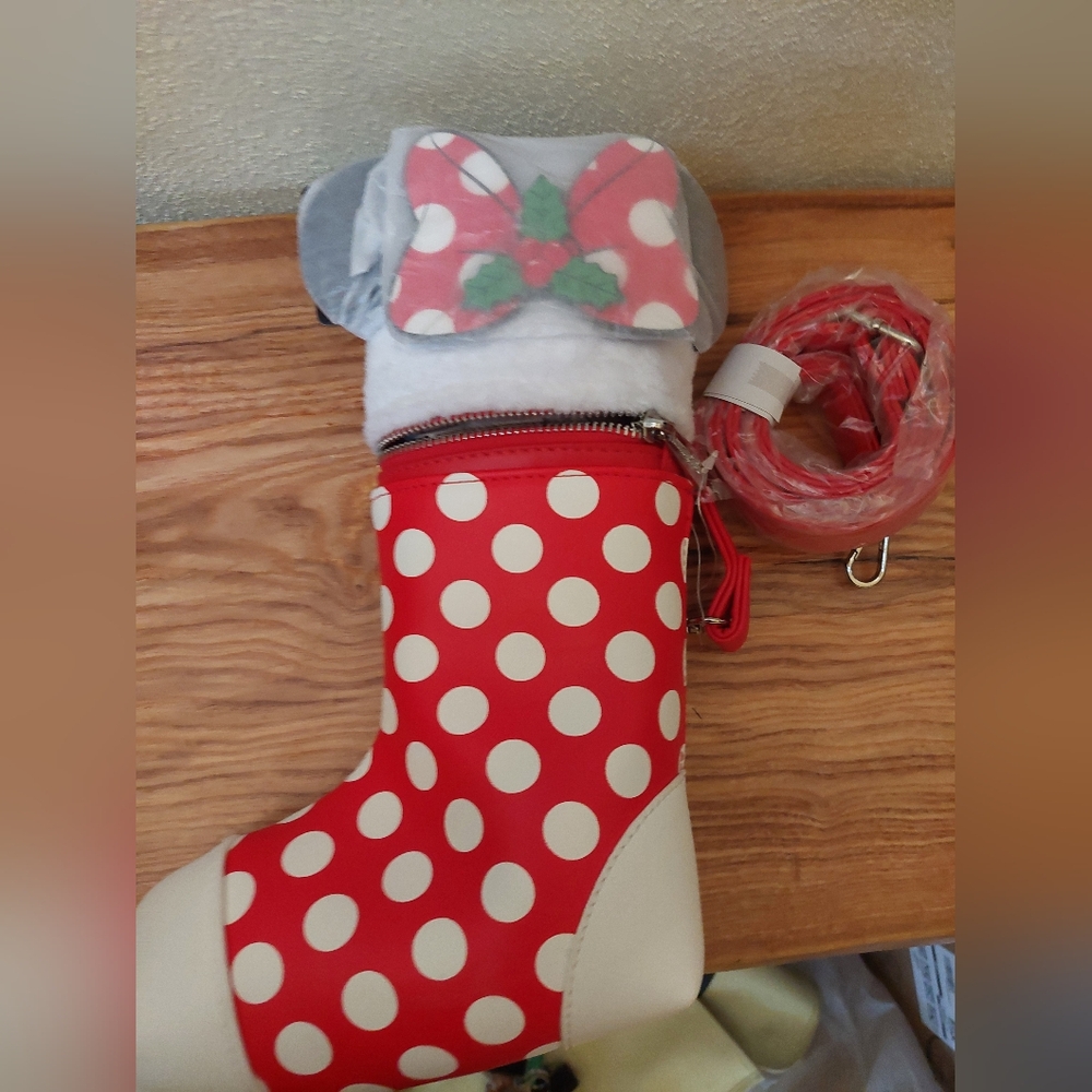 Brand New Loungefly Disney Minnie Mouse Christmas Cosplay Stocking Crossbody Bag